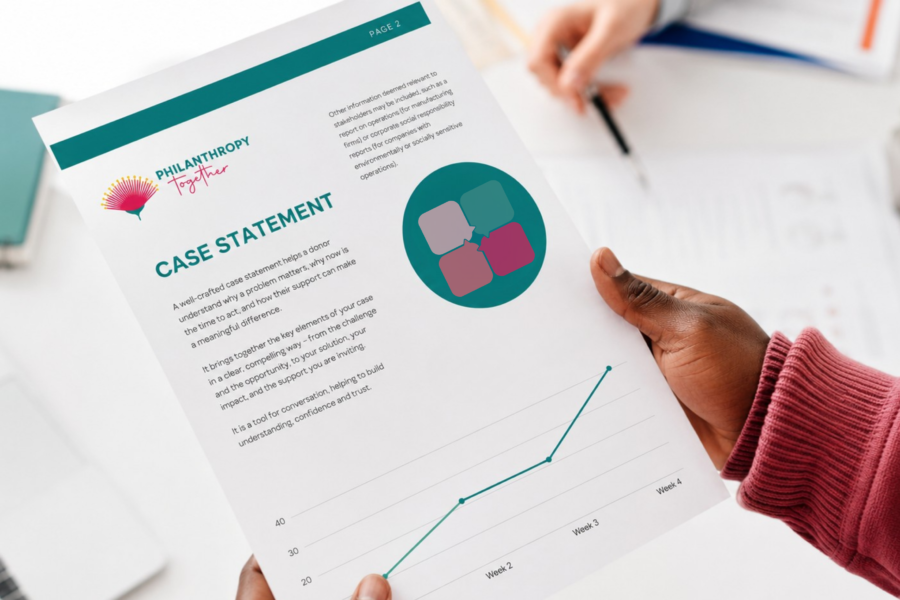 A charity case statement document illustrating how organisations can communicate impact, engage major donors and strengthen their case for support.